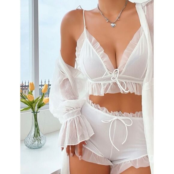 Soft & Cozy Ruffle Trim Sleepwear Lingerie Set - Picture 7 of 9